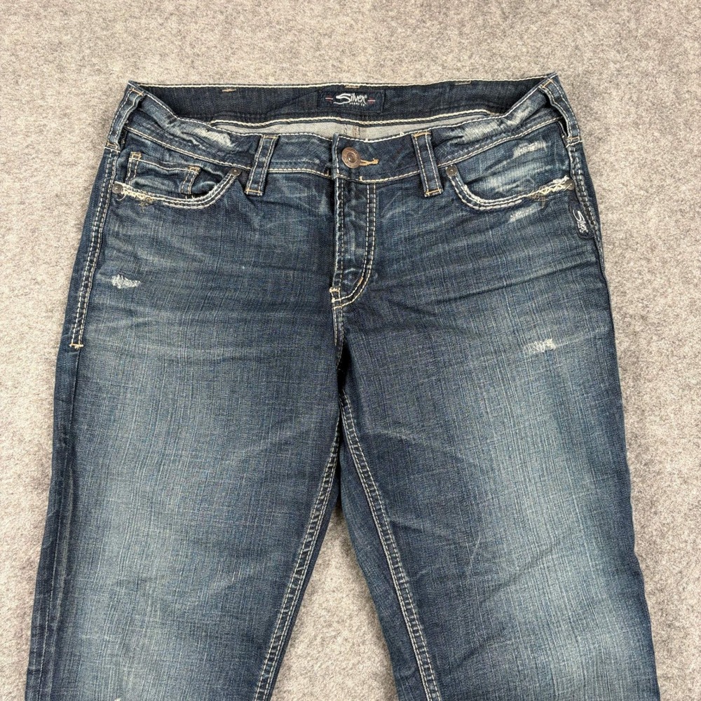 Y2K Silver Jeans Capri Womens 28 Dark Wash Distressed Denim Whiskered Grunge 00s